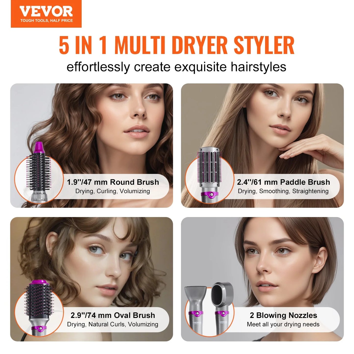 VEVOR?Hair Dryer Brush 5-in-1 Hot Hair Styler Upgraded Negative Ion for Curling